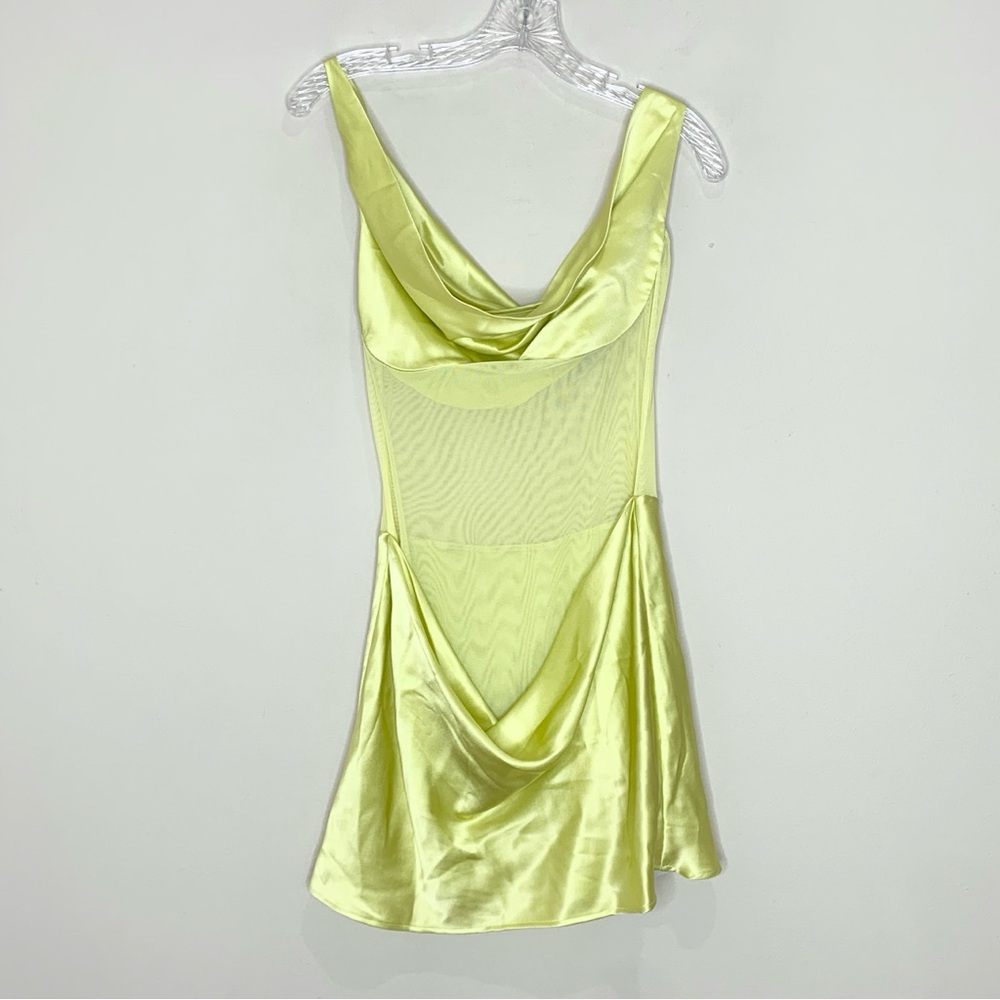 NEW Natalie Rolt Elodie Mini Dress (Sz 2 / US 6) Silk Satin Mesh Chartreuse - Picture 7 of 14